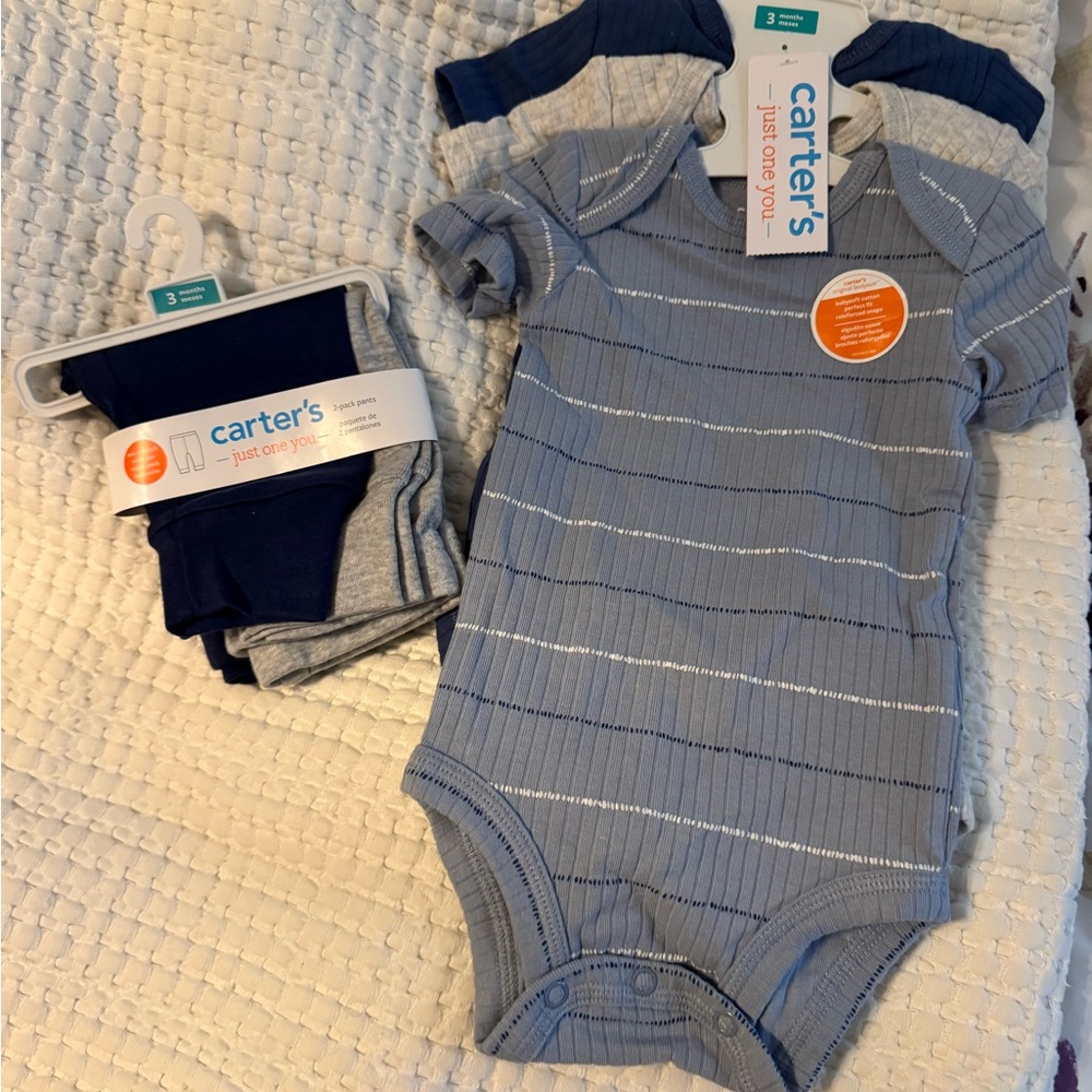 Carter's Striped Bodysuit Set - Blue and Gray